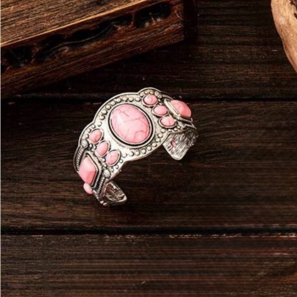 Silver-Tone Cuff Bracelet with Pink Stones